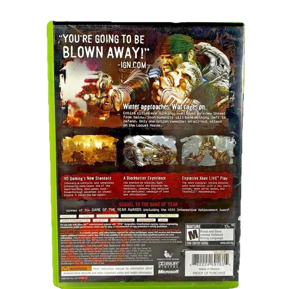 Gears of War 2 Xbox 360 Epic Games 2008 Complete with Manual & Map Pack Tested